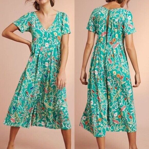 Anthropologie Pants - Anthropologie Floreat Yardley Wide Leg Jumpsuit Small Green Floral Short Sleeve